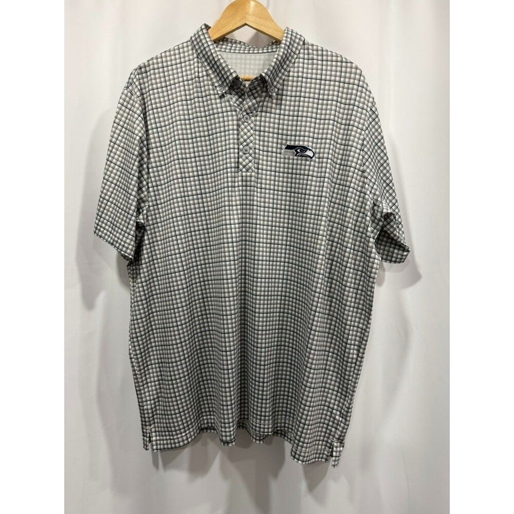 Antigua Mens Large XL NFL Seattle Seahawks Plaid Short Sleeve Polo Shirt
